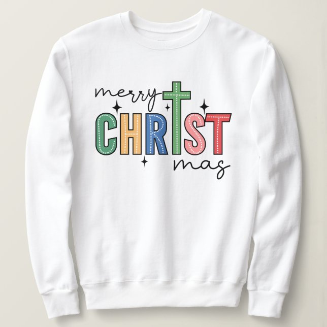 Trendy Merry Christmas Doodle Dots Modern Script Sweatshirt (Design Front)