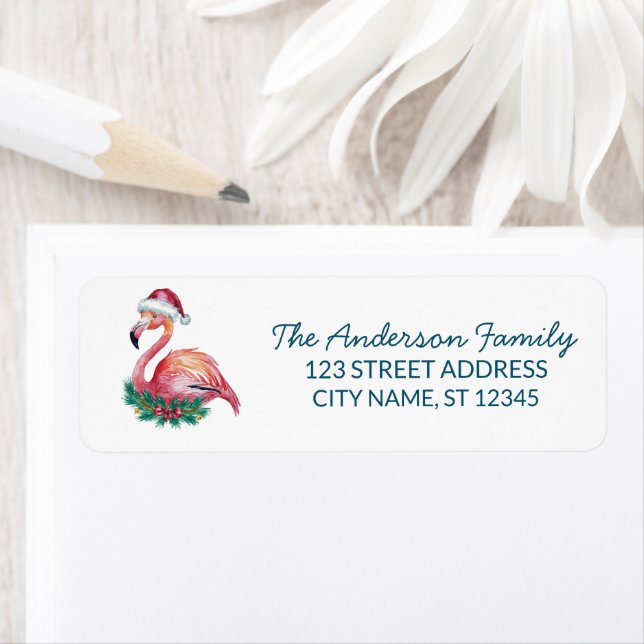 Trendy Merry Christmas Flamingo Return Address     (Insitu)