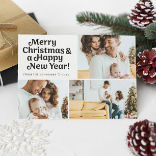 Trendy Merry Christmas Happy New Year Photo Grid Holiday Card