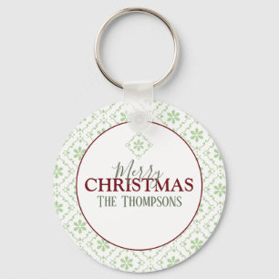 Trendy Merry Christmas Holiday Custom Name Key Ring