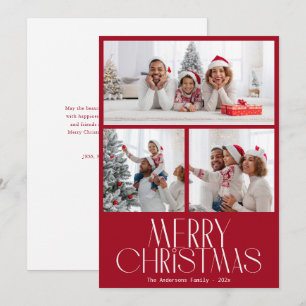 Trendy Merry Christmas Photo Grid Holiday Card