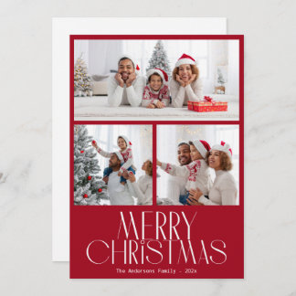 Trendy Merry Christmas Photo Grid Holiday Card