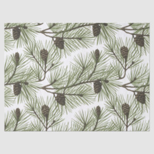 Trendy Merry Christmas Pine Cones and Branches Tissue Paper