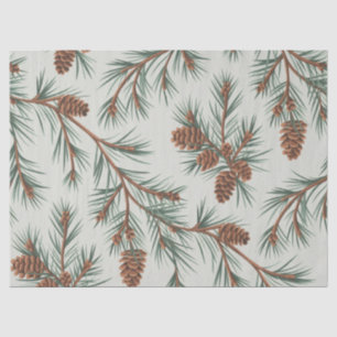 Trendy Merry Christmas Pine Cones and Branches Tissue Paper