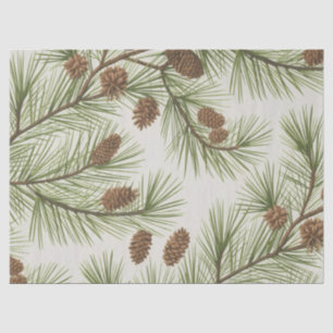Trendy Merry Christmas Pine Cones and Branches Tissue Paper
