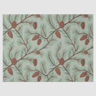 Trendy Merry Christmas Pine Cones and Branches Tissue Paper