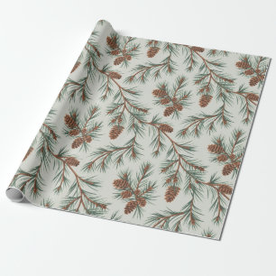 Trendy Merry Christmas Pine Cones and Branches     Wrapping Paper