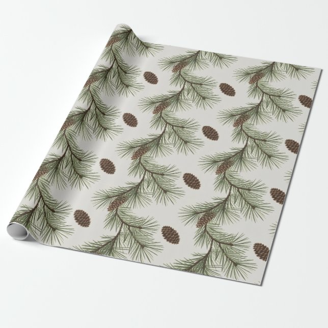 Trendy Merry Christmas Pine Cones and Branches     Wrapping Paper (Unrolled)