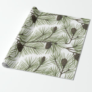 Trendy Merry Christmas Pine Cones and Branches     Wrapping Paper