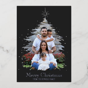 Trendy Merry Christmas Tree Silhouette Photo Grey