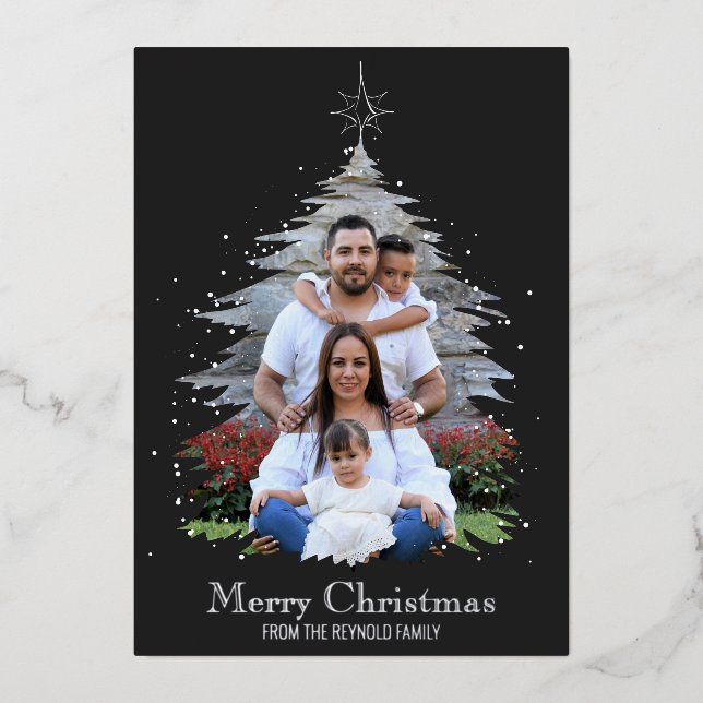 Trendy Merry Christmas Tree Silhouette Photo Grey (Front)