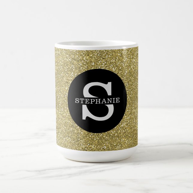 Trendy Metallic Glitter Gold Light Monogrammed  Coffee Mug (Center)