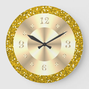 Trendy Metallic Gold Glitter Sparkle Glam Large Clock