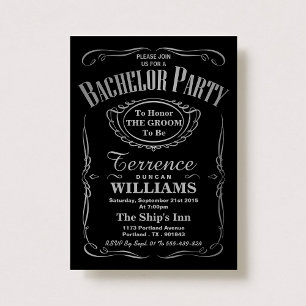 Trendy Metallic Silver Typography Bachelor Party Invitation