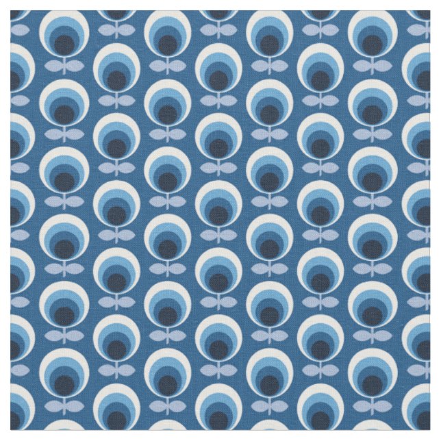 Trendy Mid Century Modern Blue Floral Fabric (Close Up)
