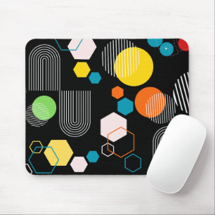 Trendy mid century modern geometric Black Mouse Pad