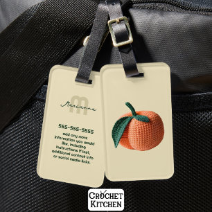 Trendy Minimal Modern Amigurumi Crochet Peach Luggage Tag