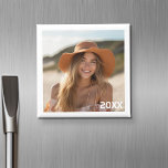 Trendy Minimal Photo Design with Year Magnet<br><div class="desc">A great way to display your square photos from your online account.  Add one square photo to  make a great memento. If you need to adjust the text or picture,  click on the customise link.</div>