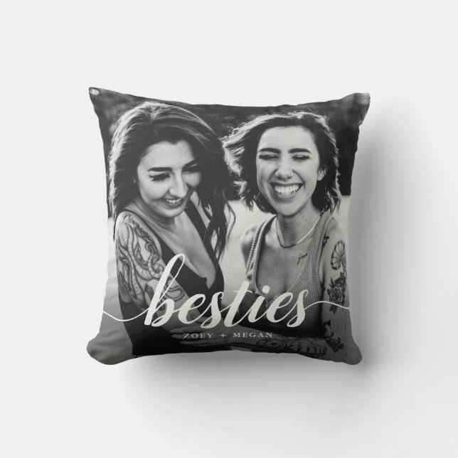 Trendy Minimalist Besties Elegant Script Photo Cushion (Front)