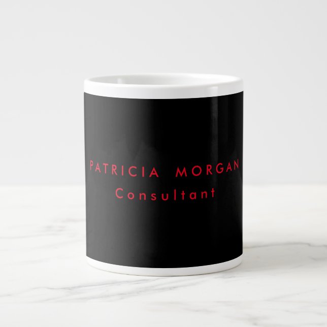 Trendy Minimalist Black Red Professional Your Name Large Coffee Mug (Front)