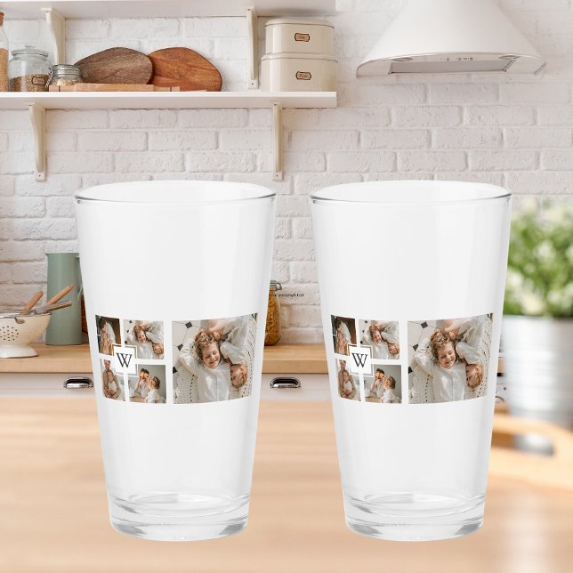 Trendy Minimalist Collage Fathers Photo Daddy Gift Glass (Creator Uploaded)