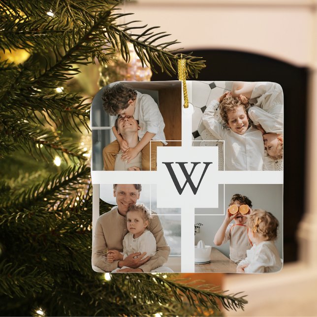 Trendy Minimalist Collage Photo Ceramic Ornament (Creator Uploaded)