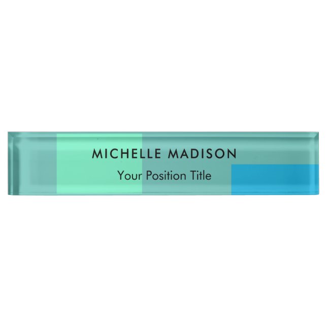 Trendy Minimalist Green Blue Nameplate (Front)