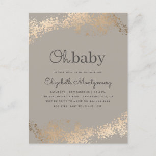 Trendy  Minimalist Greige & Gold Oh Baby Shower Invitation Postcard