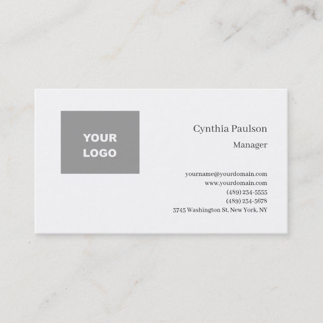 Trendy Minimalist Modern Add Your Logo Business Card (Front)