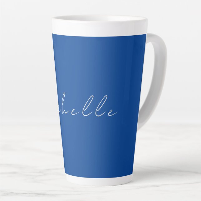Trendy Minimalist Modern Handwritten Blue Latte Mug (Right Angle)