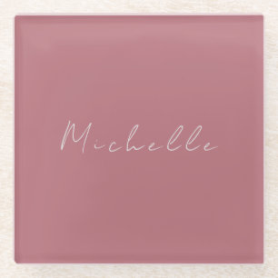 Trendy Minimalist Modern Handwritten Rose Gold Glass Coaster