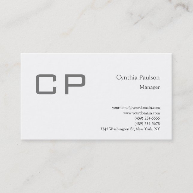 Trendy Minimalist Modern Monogram Plain  Business Card (Front)