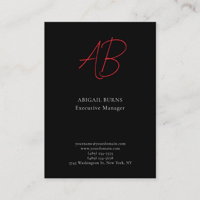 Trendy Minimalist Modern Monogrammed Plain Black Business Card (Front)