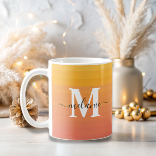 Trendy Minimalist Modern Pastel Orange Monogram Coffee Mug