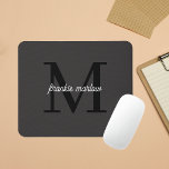 Trendy Minimalist Monogram Black Script Name Mouse Pad<br><div class="desc">Introducing the Trendy Minimalist Monogram Black Script Name Mouse Pad! This sleek and stylish mousepad is perfect for those who appreciate a minimal, monochrome aesthetic. The oversized text of the monogram gives it a modern feel, while the black and white colour scheme adds a touch of sophistication. The mousepad is...</div>