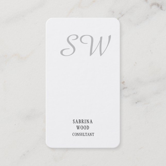 Trendy Minimalist Monogram Grey White Simple Plain Business Card (Front)