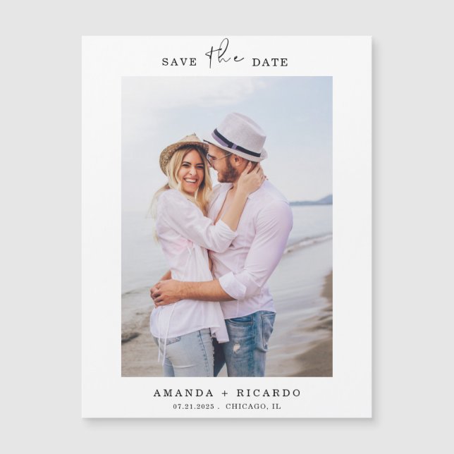 Trendy Minimalist Photo Wedding Announcement Magne (Front)