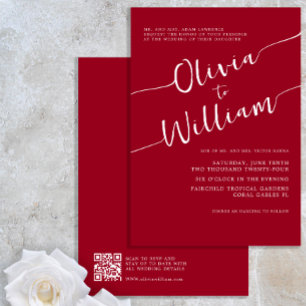 Trendy Minimalist Script Burgundy Wedding Invitation