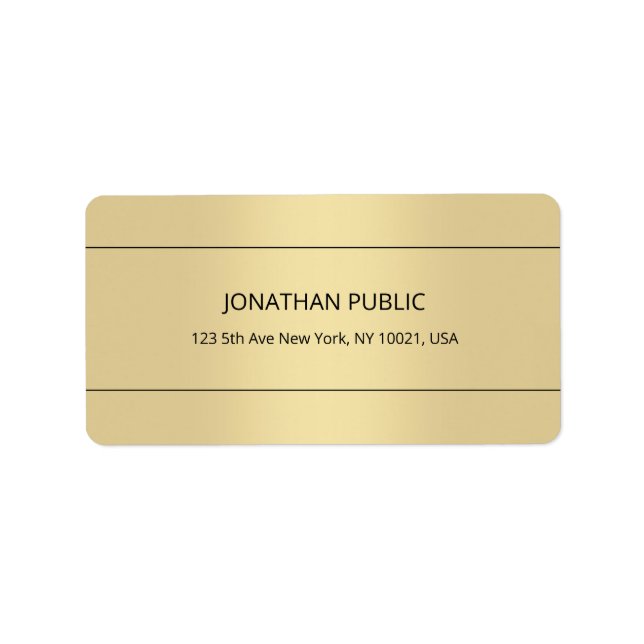 Trendy Minimalist Template Gold Colour Chic Addres Label (Front)