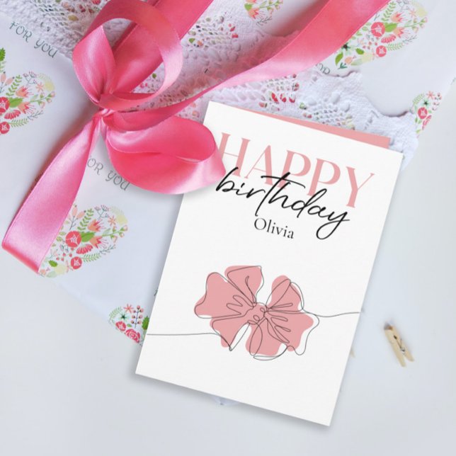 Trendy Minimalist Typography Tied Bow Birthday Card (Creator Uploaded)