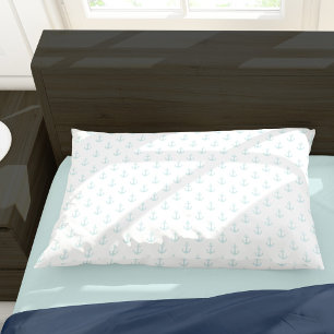 Trendy Mint Green Anchors Pattern Pillowcase