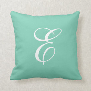 Trendy Mint Green and White Monogram Throw Pillow