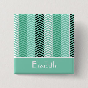 Trendy Mint Green Chevron Stripes With Name 15 Cm Square Badge