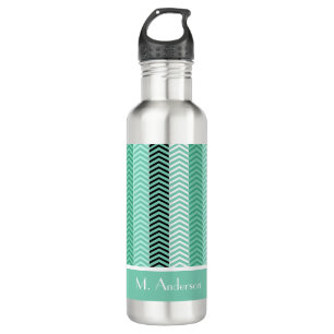 Trendy Mint Green Chevron Stripes With Name 710 Ml Water Bottle