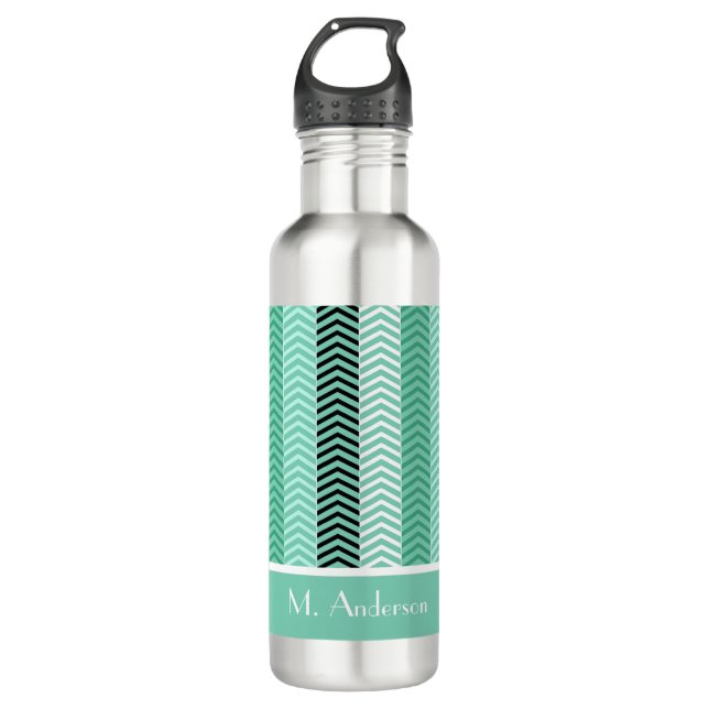 Trendy Mint Green Chevron Stripes With Name 710 Ml Water Bottle (Front)