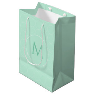 Trendy Mint Green Colour Monogram Modern Template Medium Gift Bag