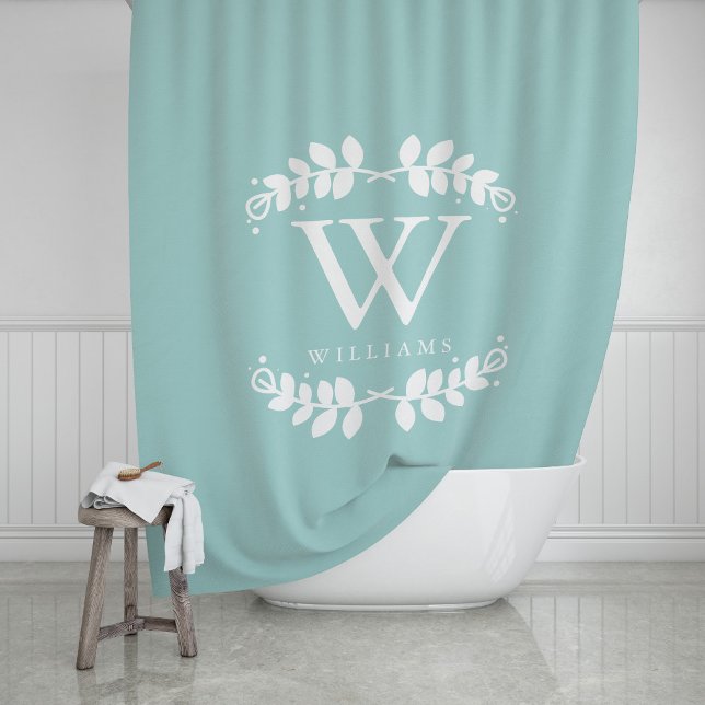 Trendy Mint Green Monogram Shower Curtain (Creator Uploaded)