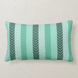 Trendy Mint Green Variegated Chevron Stripes Lumbar Cushion
