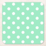 Trendy Mint Green White Dotted Elegant Vintage Square Paper Coaster<br><div class="desc">Trendy Mint Green White Dotted Elegant Vintage Template Square Paper Coaster.</div>