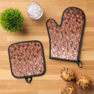 Trendy Mocha Mousse 3D Cube Oven Mitt & Pot Holder Set